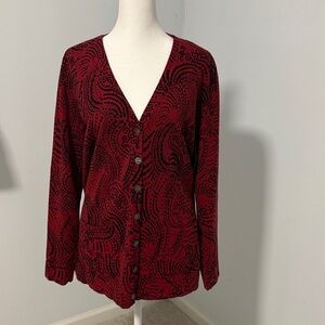 Chico's Vibrant Red and Black Knit Sweater SZ2 (Large) Cardigan.